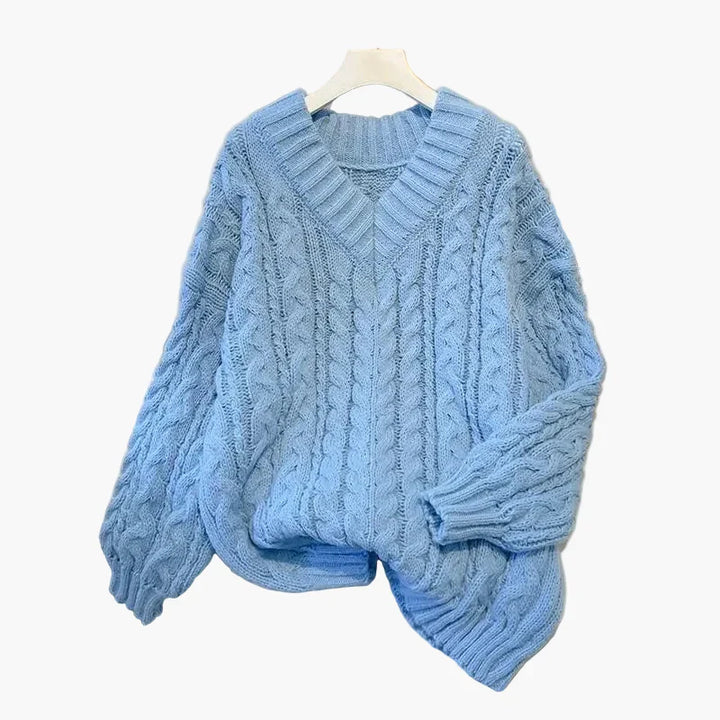 Stilla | Groft Strik Pullover V-Hals Vinter Fritid Twist-Design