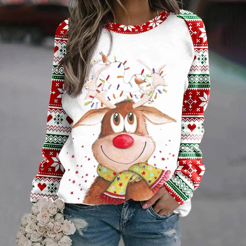 Stilla | Varm Rundhals Pullover Med 3d Printet Jule-reindeer Motiv Til Dame