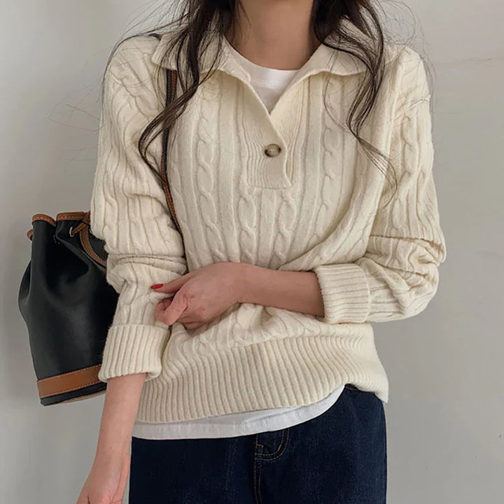 Stilla | Dame sweater med drejet polo krave
