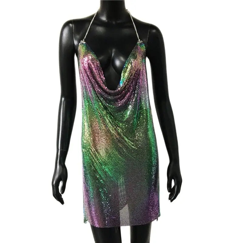 Stilla | Metallic Rygfri Mini Kjole