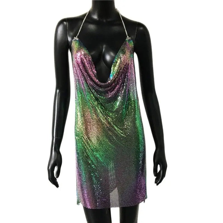 Stilla | Metallic Rygfri Mini Kjole