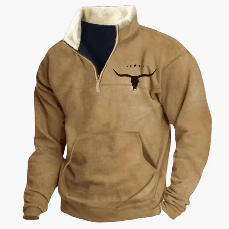 Stilla | Vintage Western Half-Zip Pullover med Etnisk Mønster til Udendørs og Fritid