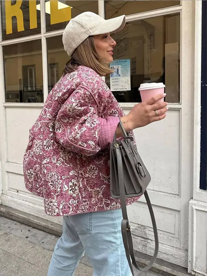 Stilla | Dick Polstret Damejakke Med Blomster Mønster