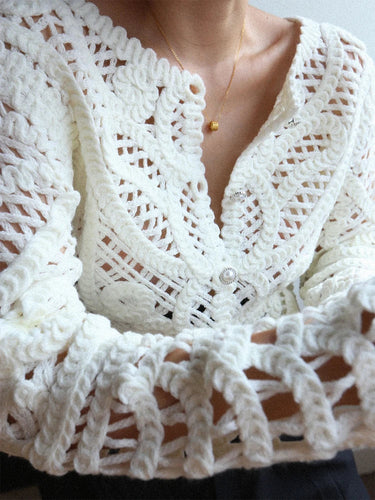 Stilla | Dame Cardigan i Bomuld med Dybt Udsnit, Slim Fit