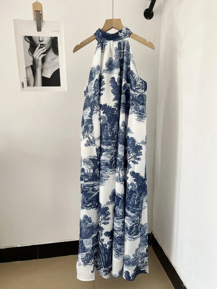 Stilla | Halter Hals Landskab Midi Kjole