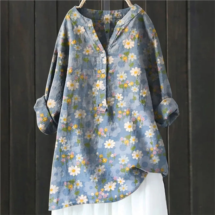 Stilla | Bluse Kvinder Blomsterknap Langærmet Top