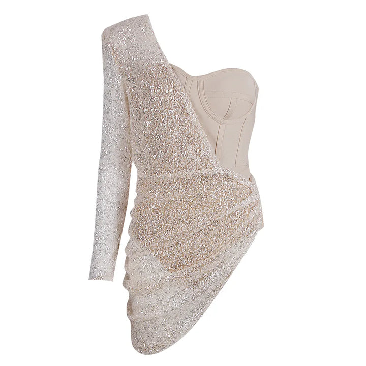 Stilla | Bandage Bustier Paillet Asymmetrisk Kjole