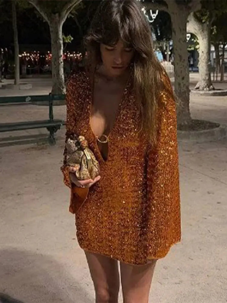 Stilla | Hollow Out Deep V-hals Pailletkjole