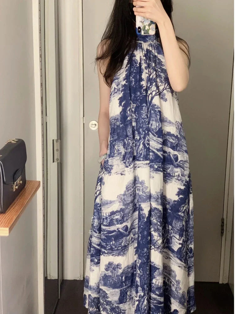 Stilla | Halter Hals Landskab Midi Kjole