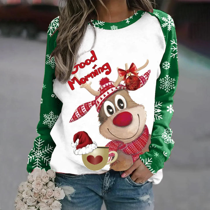 Stilla | Varm Rundhals Pullover Med 3d Printet Jule-reindeer Motiv Til Dame
