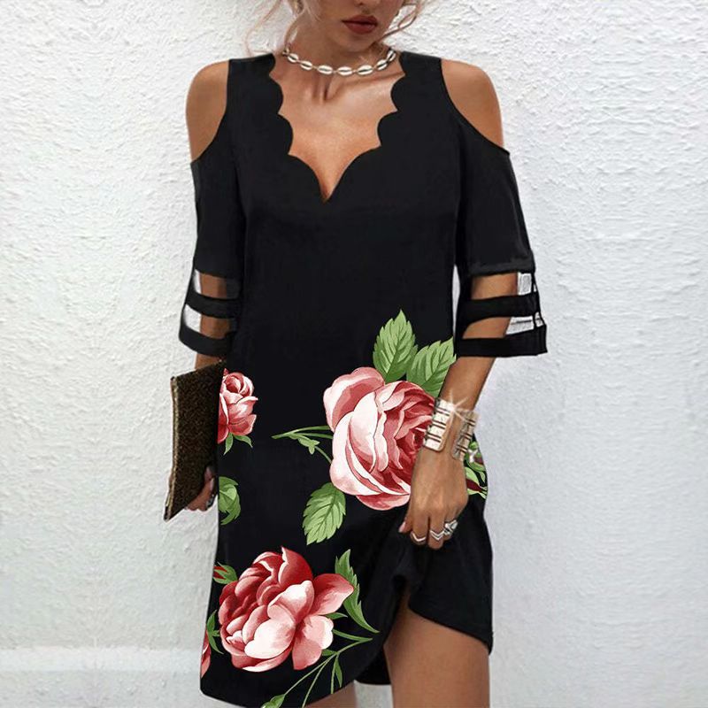 Stilla | Sexy Bodycon Off Shoulder V-hals Mini Kjole