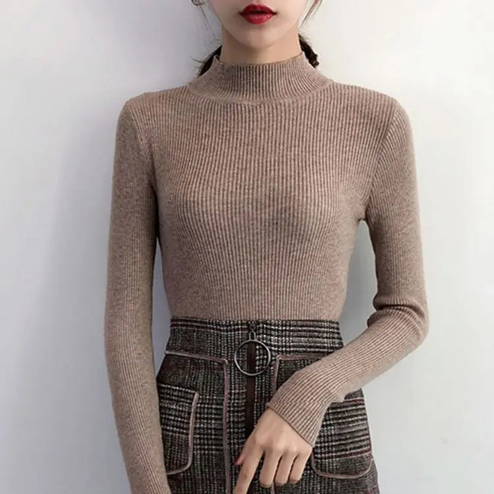 Stilla | Efterår Stehkragen Dame Pullover Vintage Basic Solid Strikoverdele