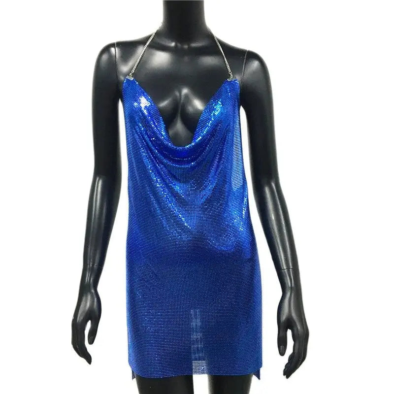 Stilla | Metallic Rygfri Mini Kjole