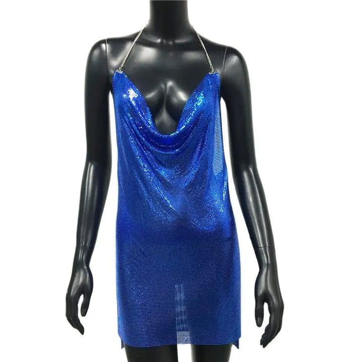 Stilla | Metallic Rygfri Mini Kjole