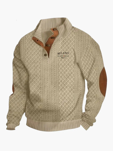 Stilla | Pullover Milano Italia Vintage Strikpullover med Ståkrave og Albue-Patches - Modisk Fritidspullover