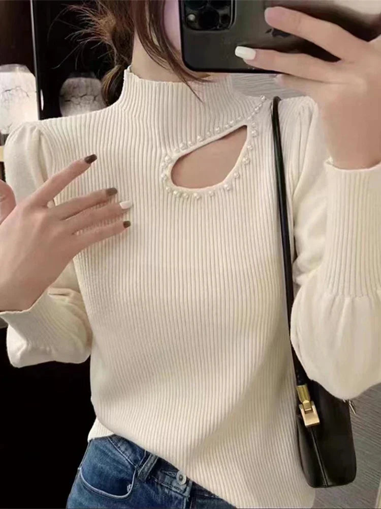 Stilla | Fin Rullekravepullover Med Perler