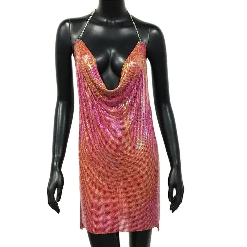 Stilla | Metallic Rygfri Mini Kjole