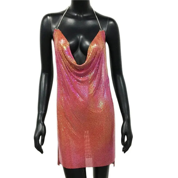 Stilla | Metallic Rygfri Mini Kjole