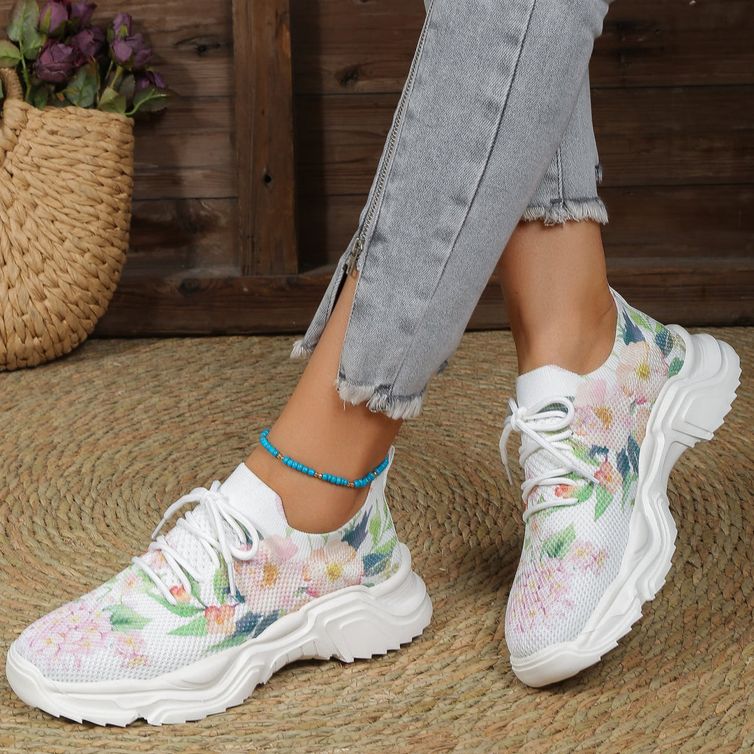 Stilla | Åndbare Ortodontiske Sneakers Med Snørebånd Og Blomster Mønster