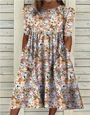 Stilla | Sommer Midi Kjole Med Korte Ærmer Og Blomstret Print
