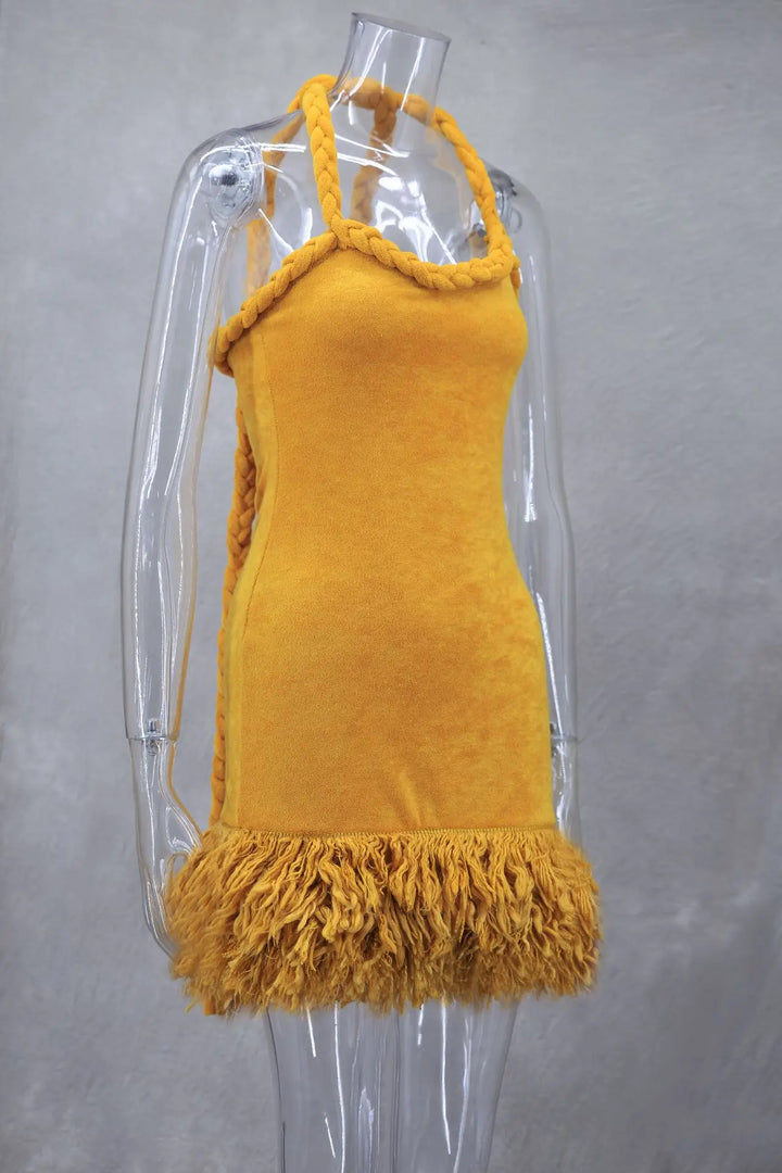 Stilla | Orange Flettet Fuzzy Trim Kjole