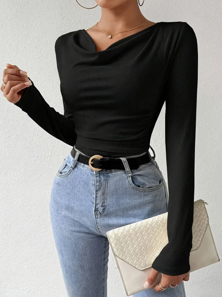 Stilla | Draperet Top Med Krave