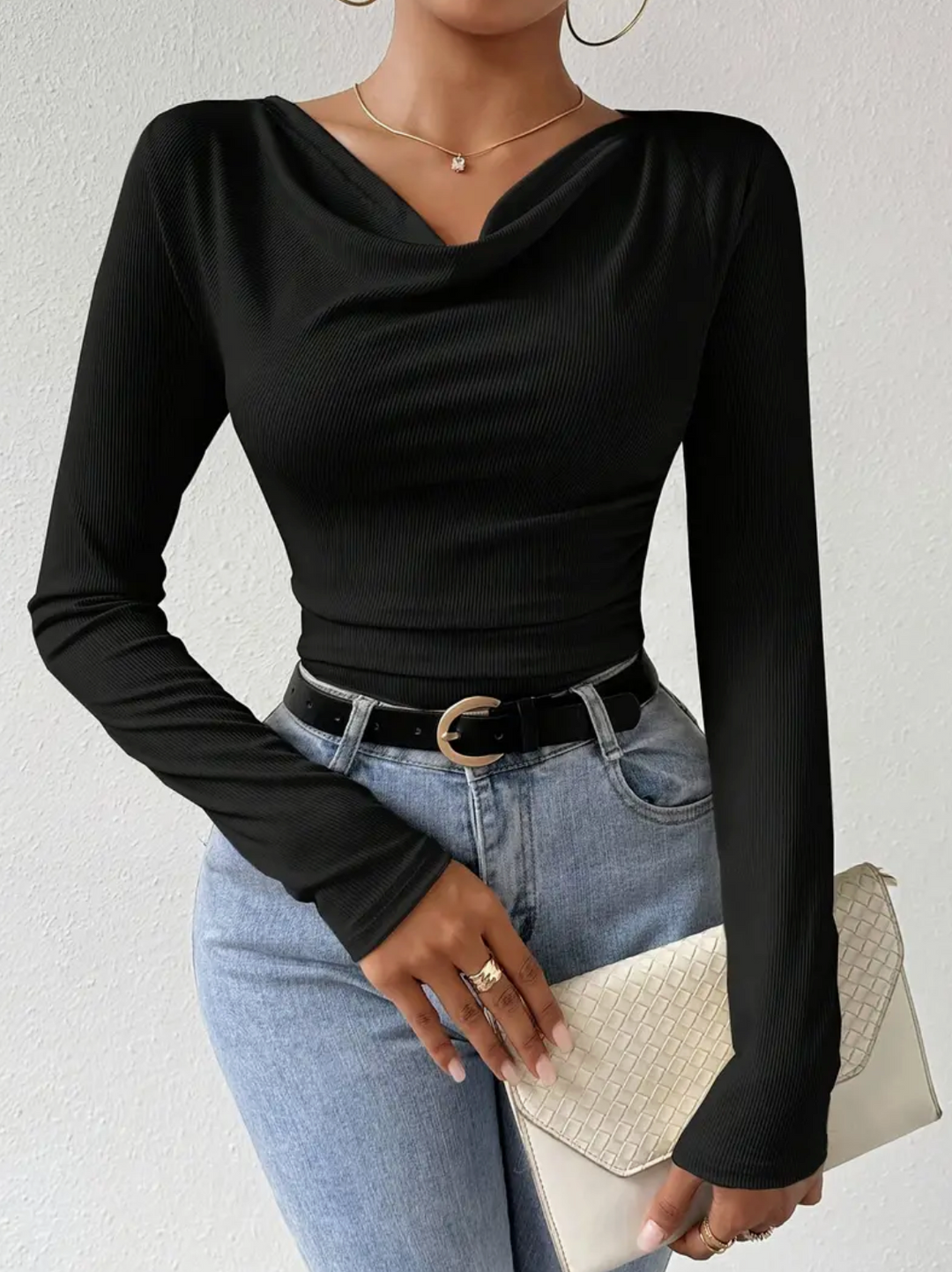 Stilla | Draperet Top Med Krave