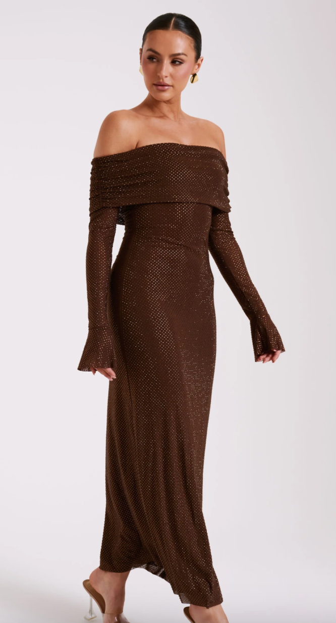Stilla | Off Shoulder Maxikjole Med Strass