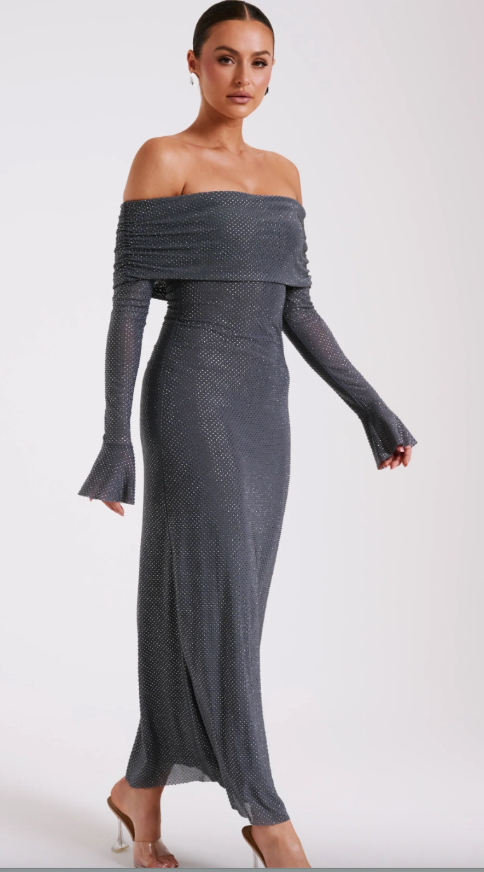 Stilla | Off Shoulder Maxikjole Med Strass