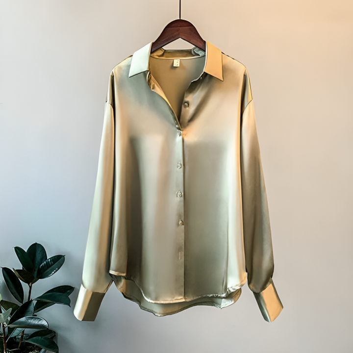 Stilla | Elegant Satin Skjortekjole Med Lange Ærmer og Knappelukning