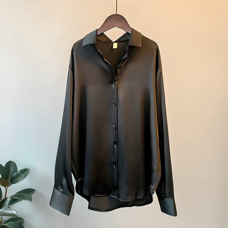 Stilla | Elegant Satin Skjortekjole Med Lange Ærmer og Knappelukning