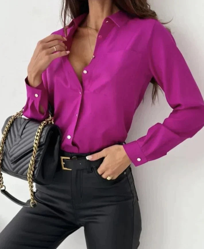 Stilla | Elegant Chiffonbluse Med Lange Ærmer