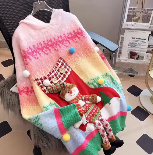 Stilla | Overdimensioneret Juletrøje Med Snemand Og Farverigt Design