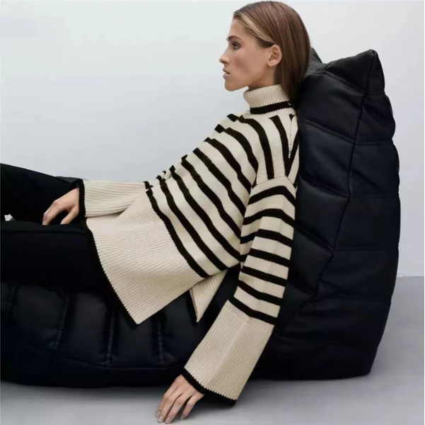 Stilla | Damens Stribet Rullekravepullover