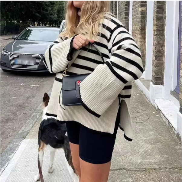 Stilla | Damens Stribet Rullekravepullover