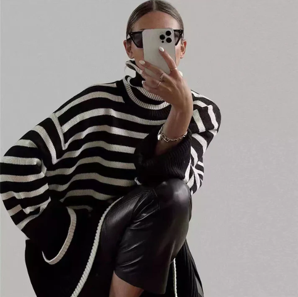 Stilla | Damens Stribet Rullekravepullover