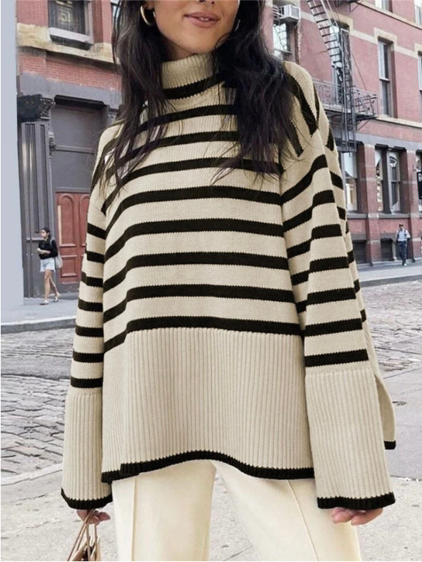 Stilla | Damens Stribet Rullekravepullover