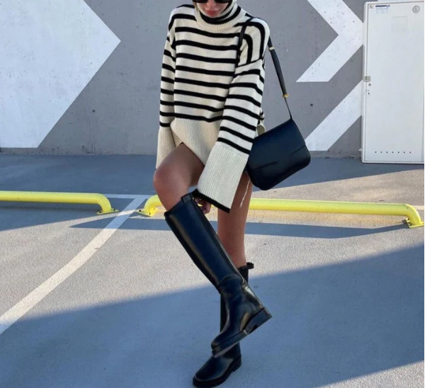 Stilla | Damens Stribet Rullekravepullover