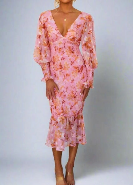 Stilla | Midi Kjole Med Blomsterprint