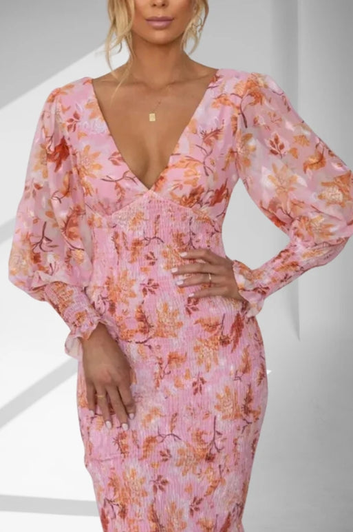 Stilla | Midi Kjole Med Blomsterprint