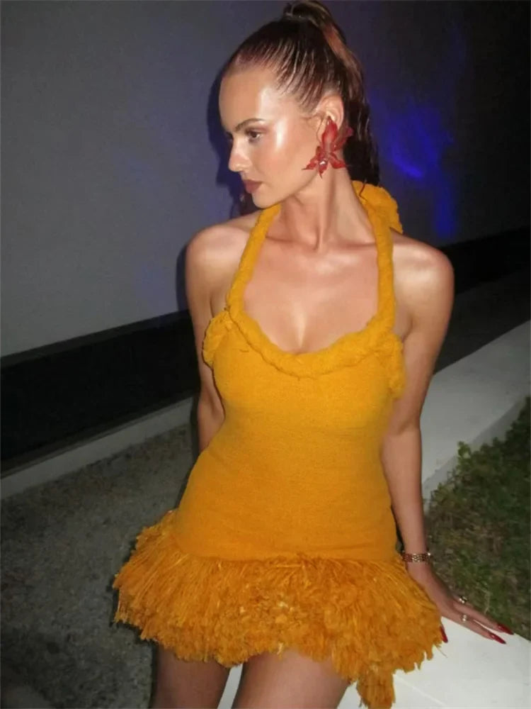 Stilla | Orange Flettet Fuzzy Trim Kjole