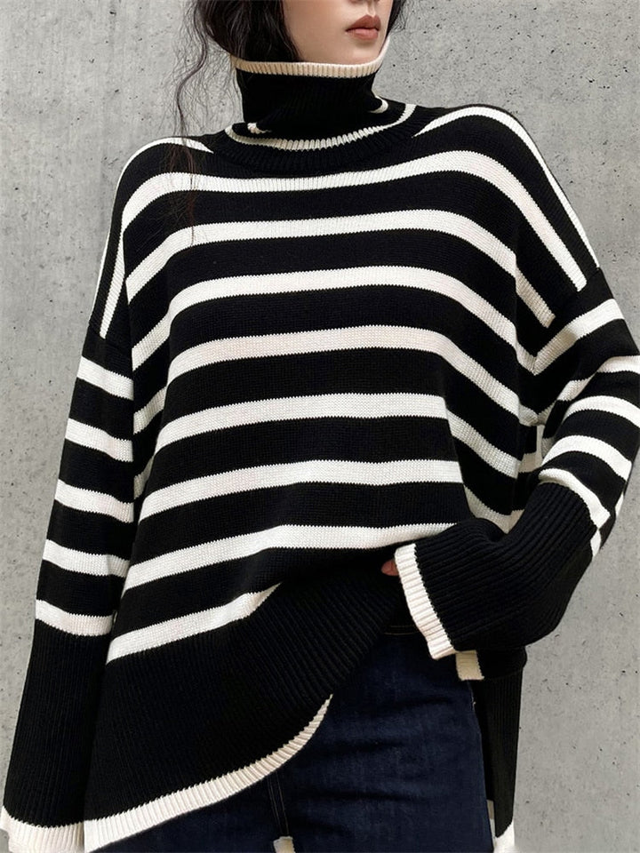 Stilla | Oversize-trøje med stribet rullekrave