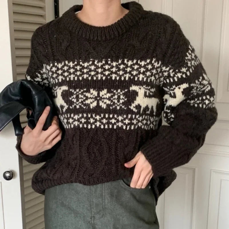 Stilla | Strikpullover med rund halsudskæring og jules patchwork til kvinder