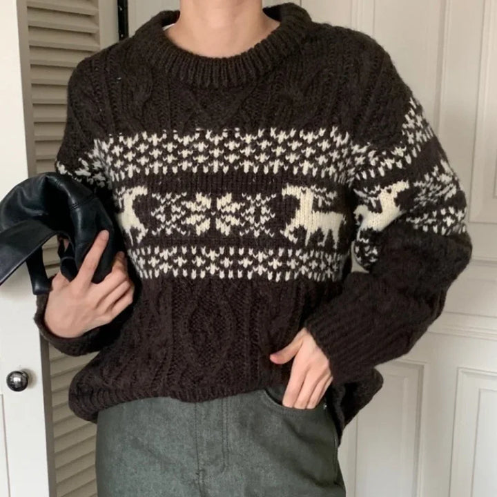 Stilla | Strikpullover med rund halsudskæring og jules patchwork til kvinder