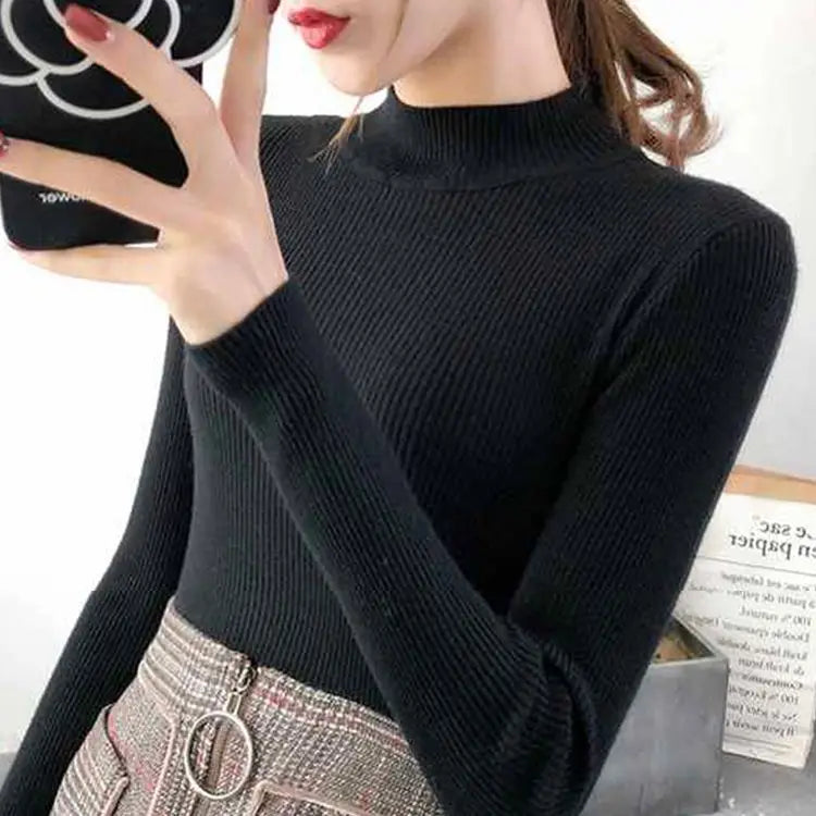 Stilla | Efterår Stehkragen Dame Pullover Vintage Basic Solid Strikoverdele