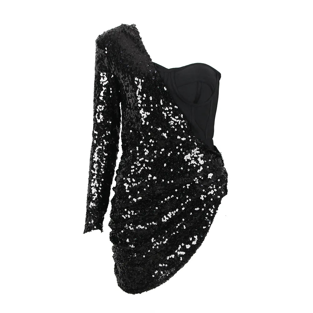 Stilla | Bandage Bustier Paillet Asymmetrisk Kjole