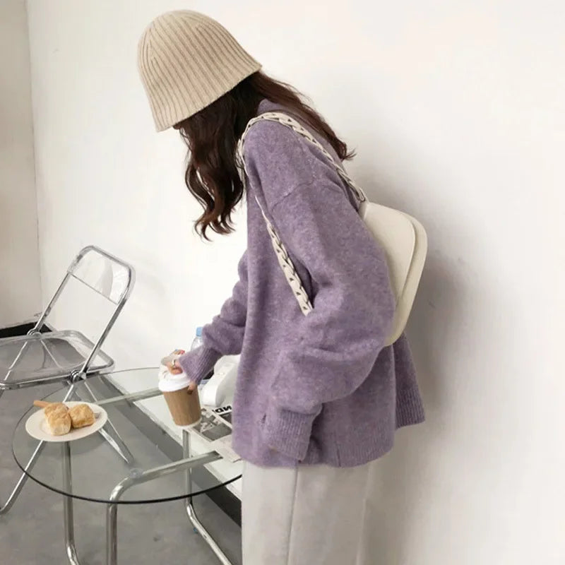 Stilla | Oversize Strikpullover Retro-Udseende Fritid Efterår Vinter