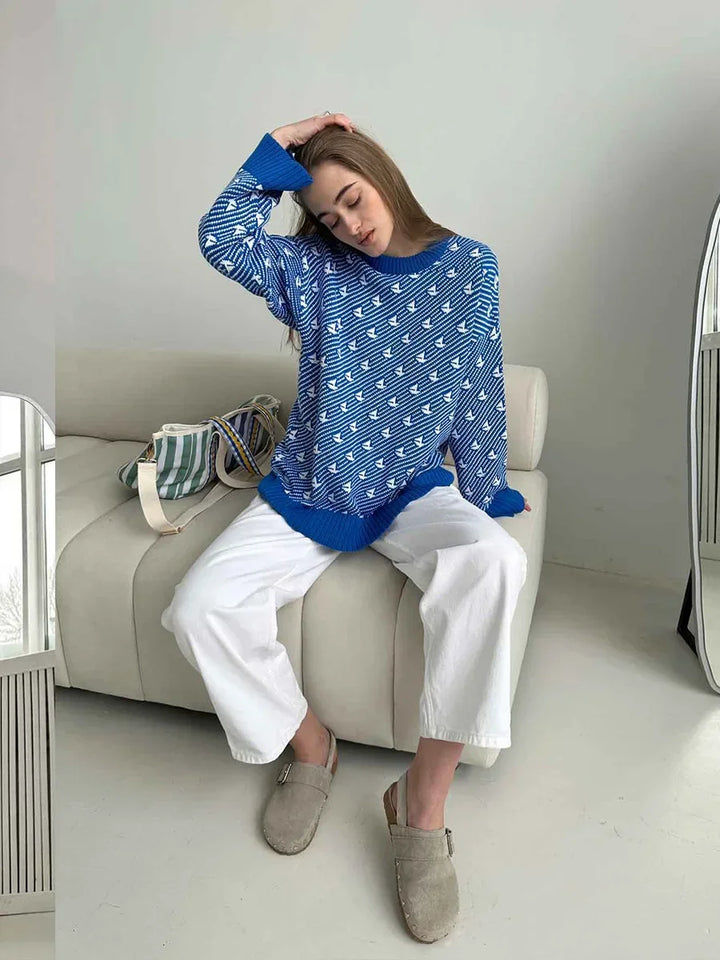 Stilla | Dame sweater i elegant trykt strikvarer