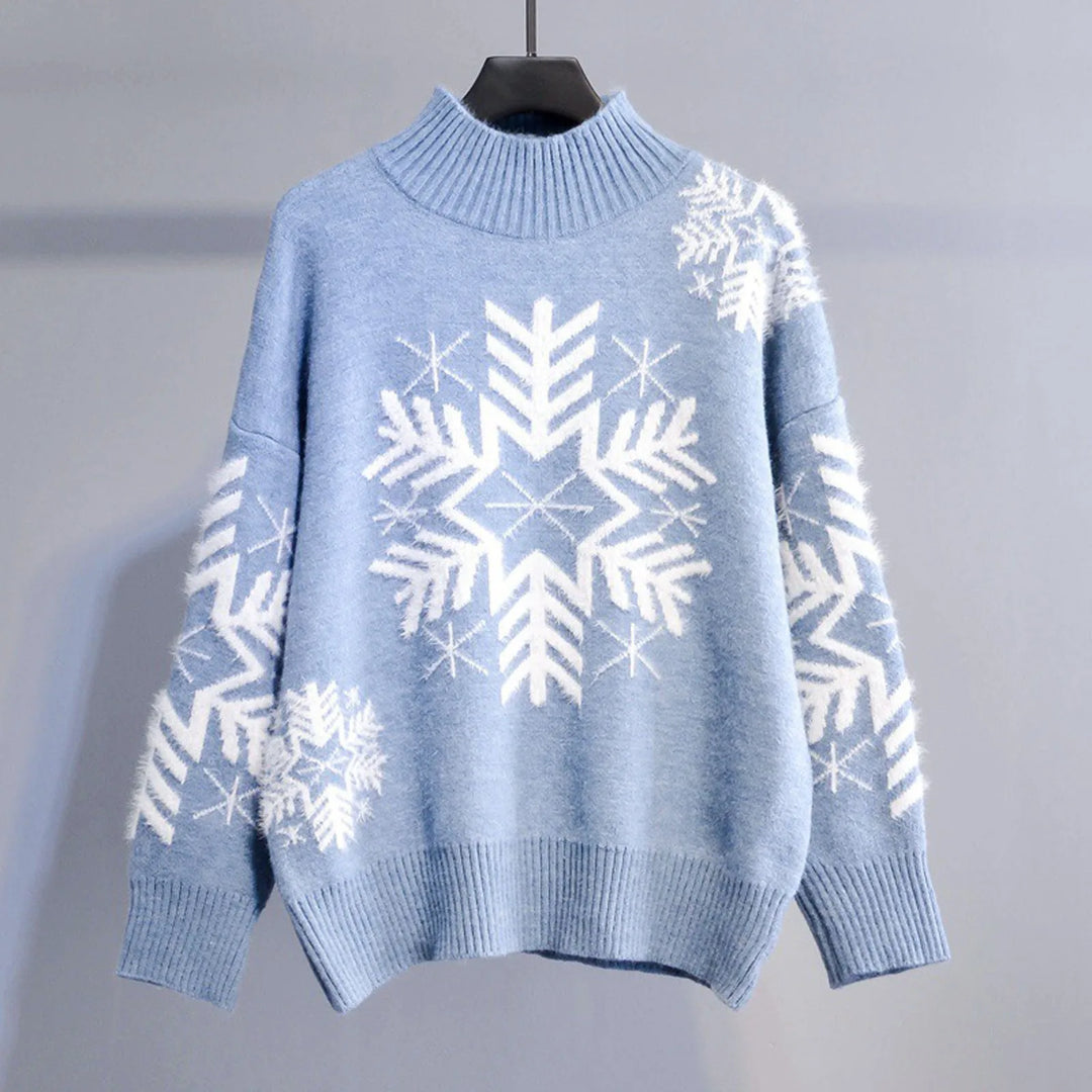 Stilla | Varmer Pullover med rullekrave i strik med sneboldbroderi til damer