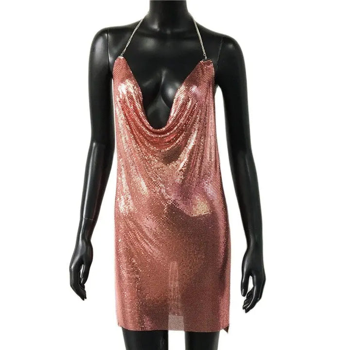 Stilla | Metallic Rygfri Mini Kjole